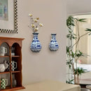 Set of Two Blue and White Porcelain Wall Vases for Flowers – Handmade Chinoiserie Ceramic Wall Mounted Flower Vase, Decorative Hanging Vases for Living Room, Bookshelf & Indoor Décor by CozyNest Decor