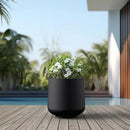 Kante 15.3" Dia Round Concrete Planter, Outdoor Indoor Large Plant Pots Containers with Drainage Hole and Rubber Plug for Home Garden Patio, Black by GreenHaven Gardens