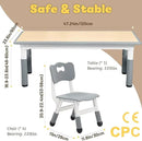 FUNLIO Kids Table and 4 Chairs Set for Ages 3-8, Height Adjustable Toddler Table and Chair Set, Easy to Wipe Arts & Crafts Table, for Classrooms/Daycares/Homes, CPC & CE Approved (5-Piece Set) - Gray by CozyNest Decor