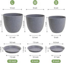 10/9/8 inch Plant Pots, Set of 3 Modern Decorative Plastic Planters with Drainage Holes and Saucers for Garden House Plants, Flower Pots for Indoor Outdoor Plants, Speckled Grey by GreenHaven Gardens