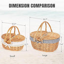 Happypicnic Wicker Picnic Basket with Handle, 15" Large Empty Picnic Basket with Lid & Removable Liner, Vintage Hand Woven Basket for Picnics, Camping, Veg Picking, Mother'S Day, Thanksgiving (Stripe) by GreenHaven Gardens