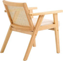 VEVOR Mid Century Modern Rattan Chair, Upholstered Velvet Accent Chair with Rattan Back, Retro Living Room Chair for Living Room, Bedroom, Reading Room, and Office, Beige by CozyNest Decor