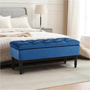 Ottoman with Storage Velvet Storage Bench Holds Up to 500 lbs Ottomans Upholstered Bench with Seating for Bedroom, Living Room, Blue by CozyNest Decor