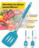 Pack of 2 Silicone Solid Turner, Non Stick Slotted Kitchen Spatulas, High Heat Resistant BPA Free Cooking Utensils, Ideal Cookware for Fish, Eggs, Pancakes(Blue) by CozyNest Decor