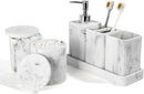 Bathroom Accessories Set, 6 Piece Bathroom Set with Toothbrush Holders, Soap Dispenser, Vanity Tray, Tumbler, Cotton Swab Jars, Bathroom Organizer，Bathroom Sink Sets, Artificial Marble White by CozyNest Decor
