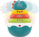 PlenPLAY Baby Tummy Time Toys - Dino Stacking Toys for Age 6+ Months, Weeble Wobble Toys for Babies 6 9 12 Months, Stacking Rings STEM Learning Toy, Sensory Learning Toy (Dinosaur), Small, Blue by TinyTreasures Baby Boutique