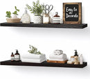 Floating Wall Shelves 2-Pack - 24-Inch Rustic Black Wooden Shelves for Storage and Décor, Easy Installation for Living Room, Bedroom, and Kitchen by CozyNest Decor