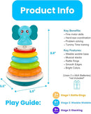 PlenPLAY Baby Tummy Time Toys - Musical Stacking Rings for Toddlers 1-3, Sensory Learning Toys with Elephant Themed Stackable Rings by TinyTreasures Baby Boutique