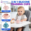 Silicone Transition Sippy Cup for 6+ month old | Includes 1 Toddler straw cup & 1 Baby Sippy Cup with Handles 5 oz | Perfect for Baby Led Weaning (Rose Quartz/SKy, 5 oz) by TinyTreasures Baby Boutique