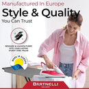 Bartnelli Ironing Board Made in Europe | Iron Board with 4 Layered Cover & Pad, Height Adjustable up to 36" Features A Safety Iron Rest, 4 Steel Legs, for Home Laundry Room or Dorm Use (43x14) by CozyNest Decor