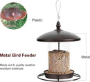 Metal Bird Feeder for Outdoors Hanging,3.0LB Seed Feeder,Easy to Fill & Clean,360° Feeding,Weatherproof Roof for Gardens and Wild Birds,Brown by CozyNest Decor