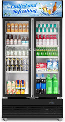 Tylza Commercial Refrigerator, Double Glass Door Display Beverage Fridge, 28.1 Cu Ft Upright Beverage Cooler Merchandiser with Replaceable Advertising Light Board, Rebound Door, Fast Cooling, Black by CozyNest Decor