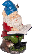 Alpine Corporation 14" Tall Outdoor Garden Gnome Reading a Book Yard Statue Decoration by GreenHaven Gardens
