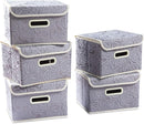 PRANDOM Stackable Storage Boxes with Lids [5-Pack] Fabric Decorative Storage Bins Cubes Organizer Containers Baskets with Cover Handles Divider for Bedroom Closet Living Room Grey 9.8x7.9x6.7 Inch by TinyTreasures Baby Boutique