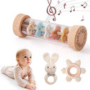 Youuys Wooden Baby Rattle Set (3pcs) - Crochet Rattle Rain Stick Teething Toys, Wooden Montessori Toy for Newborn Infant Baby Rattles Set Toys 3-6-12 Months (Bunny) by TinyTreasures Baby Boutique