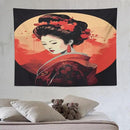 Japanese Woman Geisha Tapestry Asian Cherry Blossom Red Sun Traditional Kimono Folk Tapestries Home Decor for Living Room Bedroom Apartment Farmhouse Dorm 80"x60" by CozyNest Decor