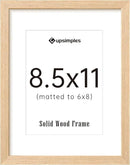 upsimples 8.5 by 11 Picture Frame, Natural Solid Wood Picture Frames, Display 6x8 with Mat or 8.5 x 11 Without, Wall or Tabletop, 1 Pack, Natural by CozyNest Decor