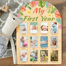 ORIGACH My First Year Baby Growth Photo Display Wood Board - 12 Months Newborn Milestones Photo Board - Neutral Baby Keepsake Board 1st Birthday Party Nursery Decor New Mom Gift - Tropical Leaves by TinyTreasures Baby Boutique