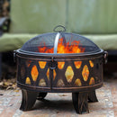 Breezz 26 Inch Wood Burning Fire Pit with Cooking Grill and Spark Screen, Outdoor Metal Round Firepit for Patio, Backyard, Bonfire Party, Camping and Garden by GreenHaven Gardens