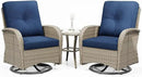 Joyside Outdoor Swivel Rocker Chairs, 3 Piece Wicker Patio Set with Thick Cushion and Side Table, Rattan Patio Swivel Rocking Chairs for Porch, Deck Use (Natural/Blue, 3 PCS) by GreenHaven Gardens
