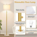 【Upgraded】Dimmable Gold Floor Lamps for Living Room, 11W LED Bulb Included, Modern Standing Lamp with Marble Base, Tall Pole Light with White Linen Shade for Bedroom Reading Office Corner Nursery by CozyNest Decor