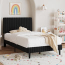 Twin Bed Frame, Velvet Upholstered Platform Bed with Vertical Channel Tufted Headboard and Footboard, No Box Spring Required, Easy Assembly, Black by CozyNest Decor