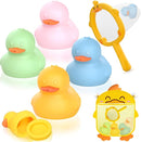 6Pcs Mold-Free Bath Toy Silicone Duck Set for Toddlers 1-3 Years and Babies 6-12 Months, Dishwasher Safe, with Duck Fishing Net and Storage Bag by TinyTreasures Baby Boutique