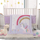 Wowelife Mini Girl Crib Bedding Set, 3 Piece Unicorn Mini Crib Comforter Set, Baby Girl Nursery Bedding Set Include Breathable Comforter, Crib Skirt and 38x24 Sheet, Purple by TinyTreasures Baby Boutique