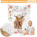 Custom Crib Bedding Set - Highland Cow Design Personalized Name Baby Nursery Bed 3 Pcs Set - Chic Soft Blanket with Dotted Backing, Sheet, Pillowcase for Newborn Girls Boys Gifts Color02 by TinyTreasures Baby Boutique