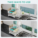 2 Tier Large Dish Drying Rack - Extendable Dish Rack, 2-in-1 Anti-Rust Stainless Steel Dishrack for Kitchen Counter and Sink, Dish Strainer with Utensil Holder & Cup Holder(White) by CozyNest Decor