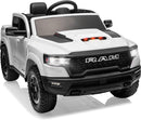 Licensed Ram 1500 RHO 12V Kids Ride on Truck, Toddler Ride on Toys with Remote Control, Children Electric Vehicles with Truck Bed Storage, Smooth Start, Music, Bluetooth (White) by TinyTreasures Baby Boutique