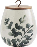 TTU Tabletops Gallery Ceramic Canister Collection- Stoneware Designed Kitchen Storage Acacia Wood White Set, 3 Piece Green Leaf Canister Set by CozyNest Decor