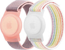 Kids Wristband Protective Case Compatible with Apple AirTag, Adjustable Nylon Bracelet for Air Tag GPS Tracker Holder with Anti Lost Watchband for Toddler Child Kids (Pink+White Rainbow) by TinyTreasures Baby Boutique