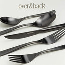 over&back 20pc Curved Flatware Cutlery Set - Comes with 4 Dinner Forks, 4 Salad Forks, 4 Dinner Knives, 4 Dinner Spoons, and 4 Teaspoons - 18/8 Stainless Steel - Dishwasher-Safe - Matte Black by CozyNest Decor