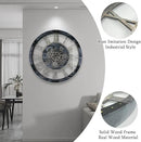 24 Inch Industrial Steampunk Wall Clock, Oversized Solid Wood Frame, Battery Operated, Large Wall Clock with Real Rotating Gears, Gray