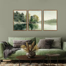 KAIRNE Framed Nature Canvas Wall Art Set,Misty Forest Wall Decor,Green Mountain Forest Pictures,Lake Water Painting set of 3(16”x24”),Landscape Scene Print for Living Room, Bedroom,Gallery Decor by CozyNest Decor
