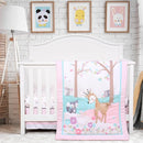 UOMNY Crib Bedding Set for Girls 3 Piece Woodland Baby Girl Crib Bedding Set Include Fitted Crib Sheet Comforter Crib Skirt by TinyTreasures Baby Boutique