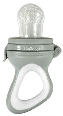 RaZbaby Baby Solids/Frozen Fruit Feeder Pacifier, Infant Teether Toy 6M+, BPA-Free Silicone Pouch & Nipple, Safely Introduce Solids, Natural Teething Relief, Dishwasher Safe, Freezable – Grey/White by TinyTreasures Baby Boutique