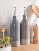 famiware Milkyway 16oz Ceramic Olive Oil Dispenser Bottle, Olive Oil and Vinegar Dispenser Bottle Set of 2 with Stainless Steel Pourers, Suitable for Storage Liquids, Dark Gray and Cinnamon Brown by CozyNest Decor