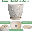 8 Inch Ceramic Pots for Plants Large Planter Pot with Drainage Hole and Saucer Round Flower Pot for Indoor Outdoor Decor, White by GreenHaven Gardens