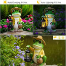 Solar Garden Outdoor Frog Statue 10 inches Tall - with Handheld Lanterns - Detachable - Patio, Balcony, Shelf, Tabletop, Lawn Decoration - Unique Housewarming, Birthday, Thanksgiving, Mom Gifts by CozyNest Decor