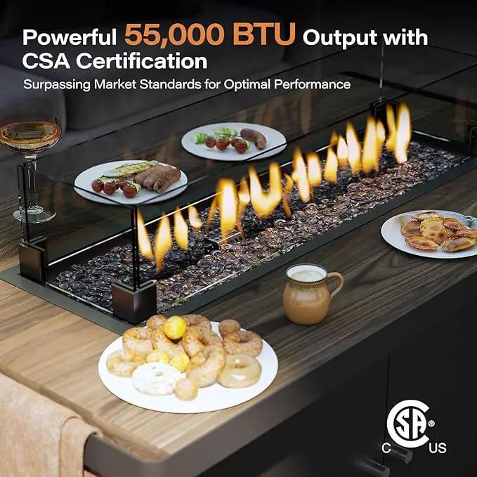 LAUSAINT HOME Propane Fire Pit Table 43 Inch with Lid, 55,000 BTU Gas Fire Pits for Outside Patio with Glass Wind Guard, Gray Glass Beads, photo 2 of 7