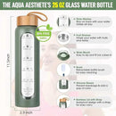 Aqulea Glass Water Bottles 25 Oz with Silicone Sleeve - BPA Free Reusable Wide Mouth Glass Motivational Water Bottles with Fruit Infuser – Leak Proof Borosilicate Water Bottle with Time Marker (Green) by CozyNest Decor