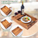 Wood Serving Tray with Handles, 17"x12" Rustic Wooden Trays with Removable Wine Glass Holder Decorative Ottoman Tray for Living Room, Coffee Table, Breakfast Food Trays in Bed by CozyNest Decor