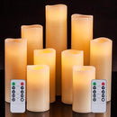 Flameless Candles Battery Operated Candles 4" 5" 6" 7" 8" 9" Set of 9 Ivory Real Wax Pillar LED Candles with 10-Key Remote and Cycling 24 Hours Timer by CozyNest Decor