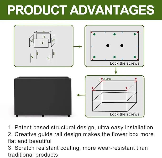 Planter Box Rectangular Block - 24×16×12IN Galvanized Steel Metal Long Box Planter Easy Installation Modern Outdoor Tall Planters All-Weather Use with Drainage Holes for Patio/Porch(Black), photo 8 of 8