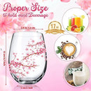 Sliner 2 Pack 17oz Cherry Blossom Stemless Wine Glasses Floral Drinking Glasses Cherry Blossom Tumbler Cups for Women Birthday Anniversary Gift Parties Supplies by CozyNest Decor