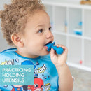 Bumkins Baby Utensils Set, Chewtensils Silicone Spoons for Dipping, Self-Feeding, Baby Led Weaning, Trainer Learning, First Stage Eating, Soft Practice Fork and Spoon, Babies 6 Months, Dark Blue by TinyTreasures Baby Boutique