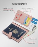 RFID Passport Holder Travel Wallet for Women, Leather Passport Cover Wallet with Card Holders SIM Slots,Zippered Coins Pocket and Cash Slot Slim Compact Travel Wallet (Pink) by TinyTreasures Baby Boutique
