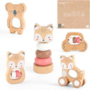 Freniland Wooden Montessori Toys, 5-Piece Wooden Baby Toys, Koala Wooden Baby Rattle, Fox Stacking Ring Baby Toys, Little Fox Wooden Baby Push and Pull Toys,Newborn Baby Gift Sets for Boys and Girls by TinyTreasures Baby Boutique